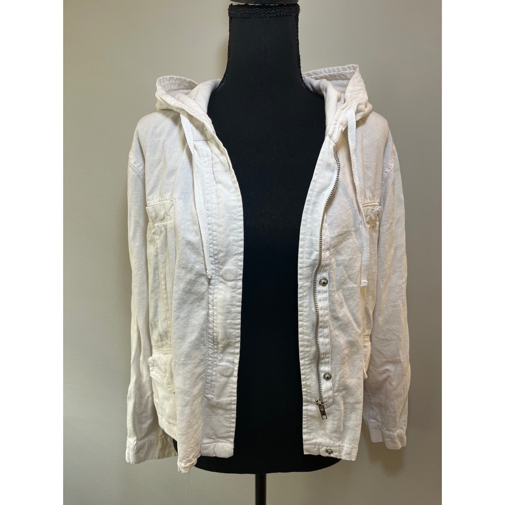 Charlotte Russe White Linen Blend Hooded Utility Jacket Zip Front Large‎ Coastal